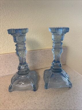 Vintage ice blue candlesticks Fosteria